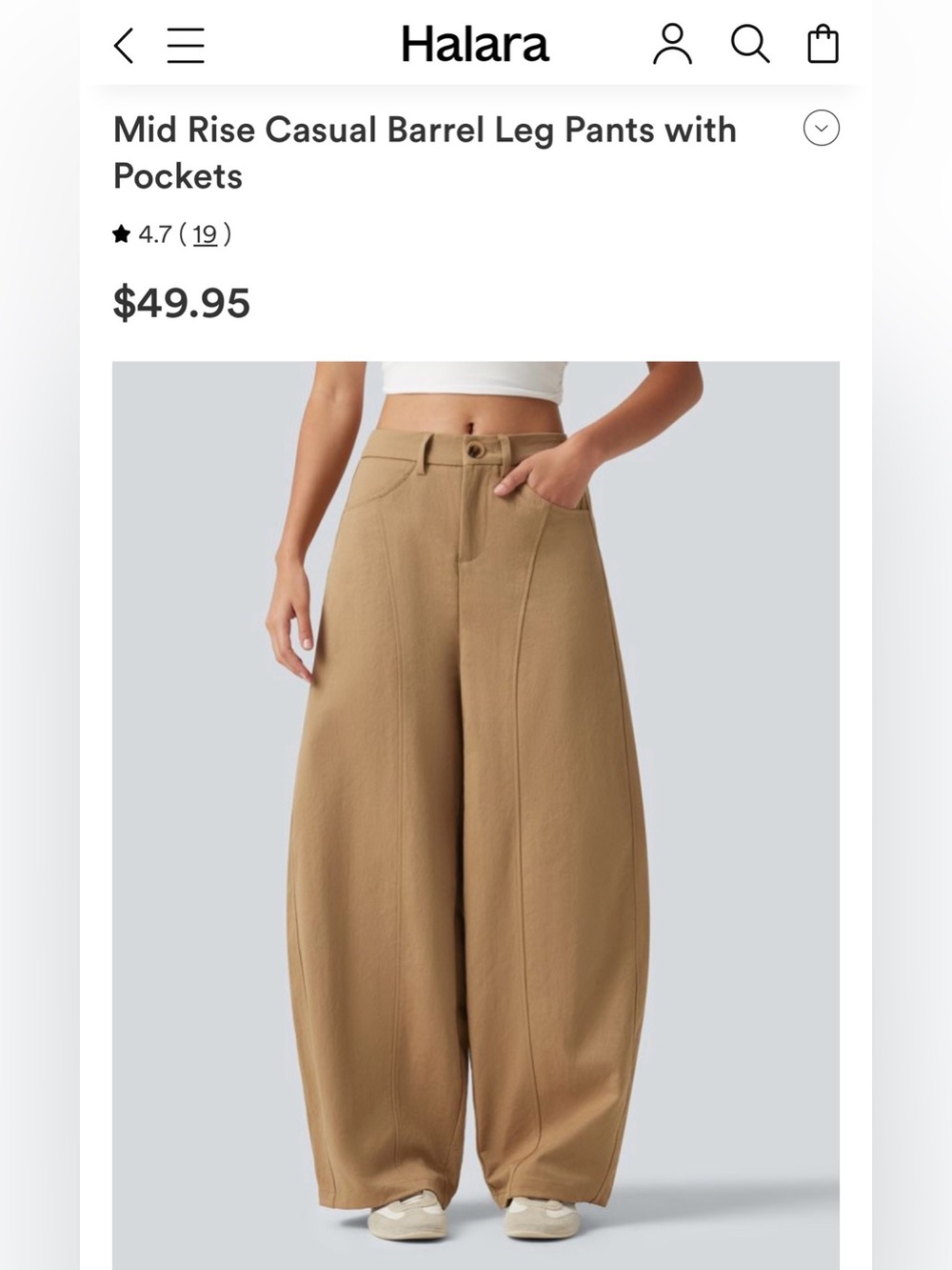 HALARA Wide Leg Barrel Pants in Tan